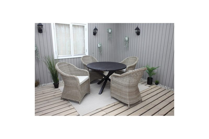 Utomhusmöbelgrupp Ø 112 cm bord & 4 Belize naturell stolar Svart, Svart