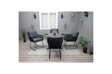 Utomhusmöbelgrupp Ø 112 cm bord & 4 Levanto grå stolar Brun - Brun - Utemöbler & utemiljö - Utegrupp - Matgrupp utomhus