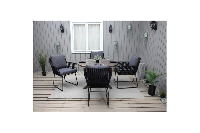 Utomhusmöbelgrupp Ø 112 cm bord & 4 Levanto grå stolar Brun - Brun - Utemöbler & utemiljö - Utegrupp - Matgrupp utomhus