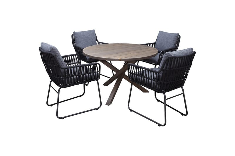 Utomhusmöbelgrupp Ø 112 cm bord & 4 Levanto grå stolar Brun - Brun - Utemöbler & utemiljö - Utegrupp - Cafegrupp & cafeset
