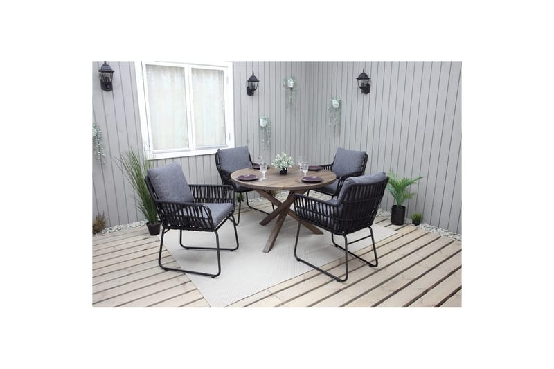 Utomhusmöbelgrupp Ø 112 cm bord & 4 Levanto grå stolar Brun - Brun - Utemöbler & utemiljö - Utegrupp - Cafegrupp & cafeset