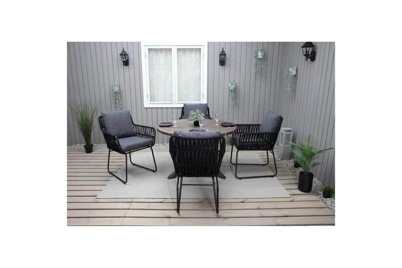 Utomhusmöbelgrupp Ø 112 cm bord & 4 Levanto grå stolar Brun - Brun - Utemöbler & utemiljö - Utegrupp - Cafegrupp & cafeset
