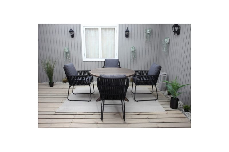 Utomhusmöbelgrupp Ø 112 cm bord & 4 Levanto grå stolar Brun - Brun - Utemöbler & utemiljö - Utegrupp - Cafegrupp & cafeset