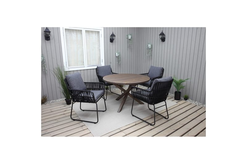 Utomhusmöbelgrupp Ø 112 cm bord & 4 Levanto grå stolar Brun - Brun - Utemöbler & utemiljö - Utegrupp - Cafegrupp & cafeset