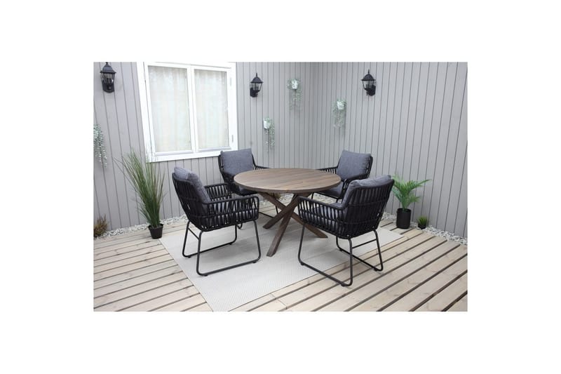 Utomhusmöbelgrupp Ø 112 cm bord & 4 Levanto grå stolar Brun - Brun - Utemöbler & utemiljö - Utegrupp - Cafegrupp & cafeset