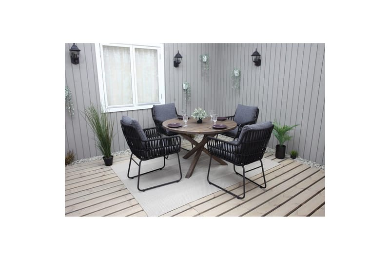 Utomhusmöbelgrupp Ø 112 cm bord & 4 Levanto grå stolar Brun - Brun - Utemöbler & utemiljö - Utegrupp - Matgrupp utomhus