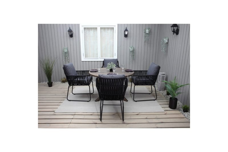 Utomhusmöbelgrupp Ø 112 cm bord & 4 Levanto grå stolar Brun - Brun - Utemöbler & utemiljö - Utegrupp - Matgrupp utomhus