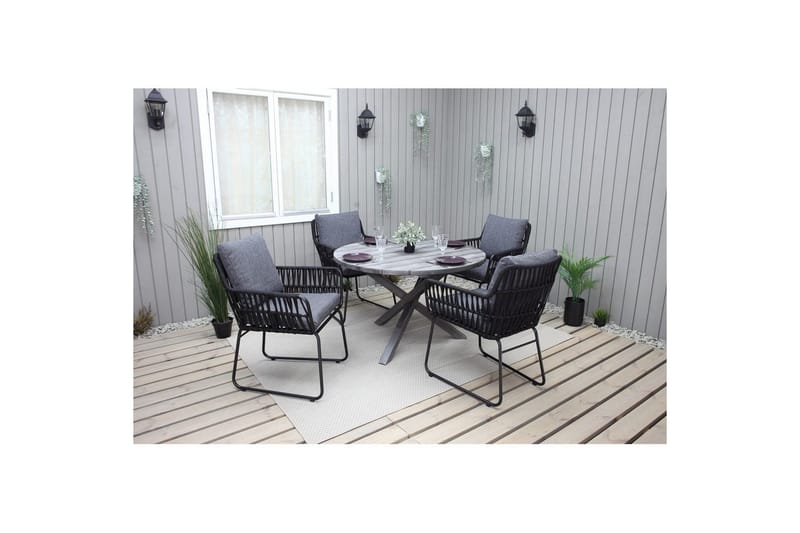 Utomhusmöbelgrupp Ø 112 cm bord & 4 Levanto grå stolar Grå - Grå - Utemöbler & utemiljö - Utegrupp - Cafegrupp & cafeset