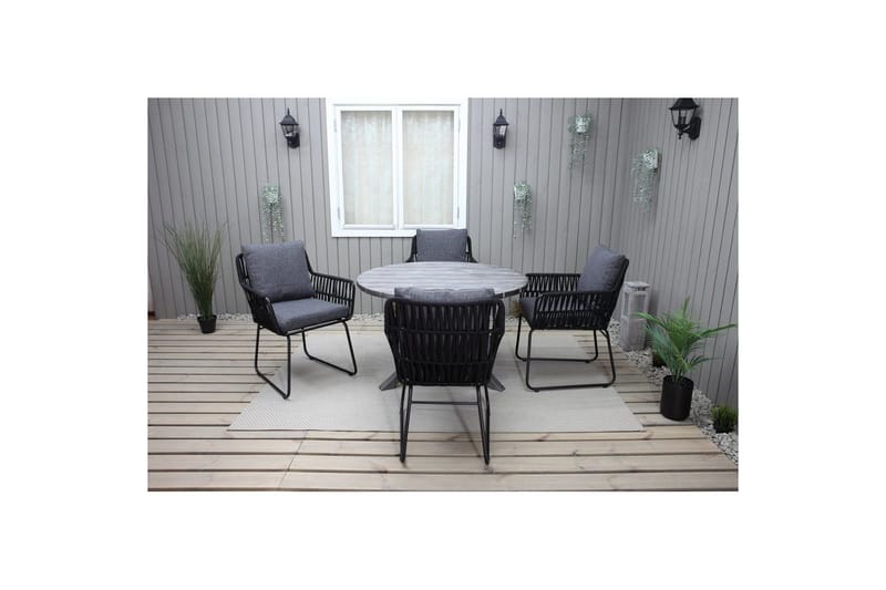 Utomhusmöbelgrupp Ø 112 cm bord & 4 Levanto grå stolar Grå - Grå - Utemöbler & utemiljö - Utegrupp - Matgrupp utomhus