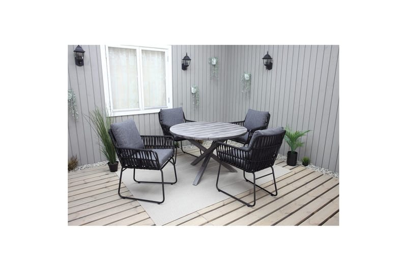 Utomhusmöbelgrupp Ø 112 cm bord & 4 Levanto grå stolar Grå - Grå - Utemöbler & utemiljö - Utegrupp - Cafegrupp & cafeset