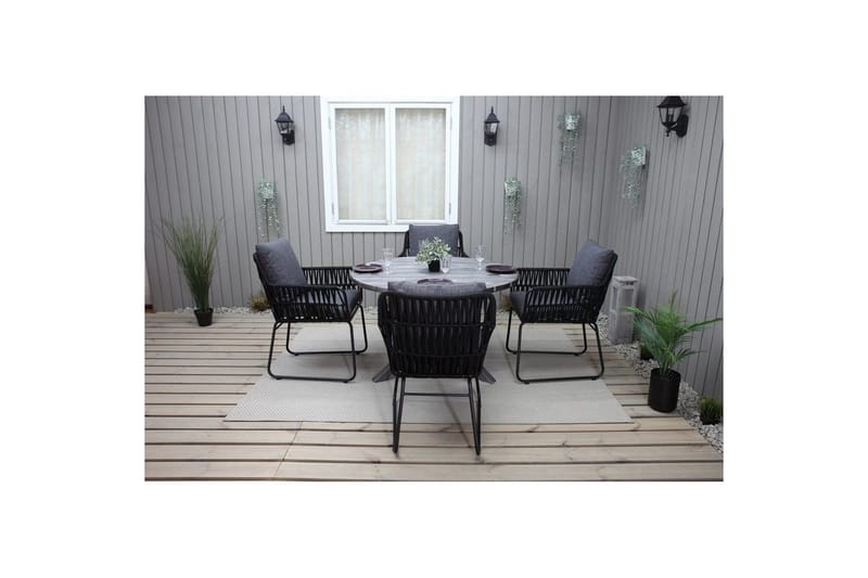 Utomhusmöbelgrupp Ø 112 cm bord & 4 Levanto grå stolar Grå - Grå - Utemöbler & utemiljö - Utegrupp - Matgrupp utomhus