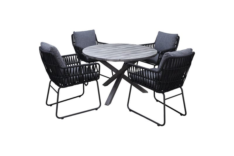 Utomhusmöbelgrupp Ø 112 cm bord & 4 Levanto grå stolar Grå - Grå - Utemöbler & utemiljö - Utegrupp - Cafegrupp & cafeset