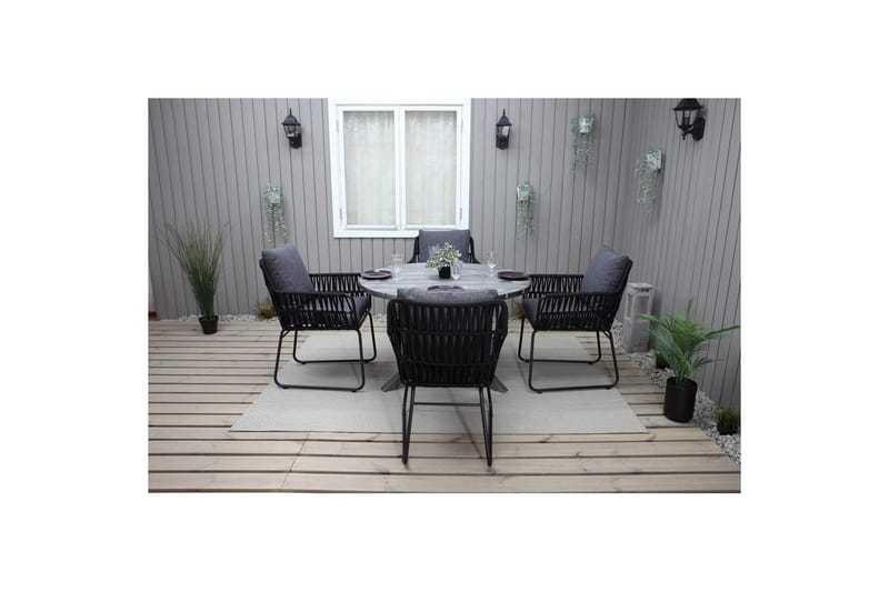 Utomhusmöbelgrupp Ø 112 cm bord & 4 Levanto grå stolar Grå - Grå - Utemöbler & utemiljö - Utegrupp - Cafegrupp & cafeset