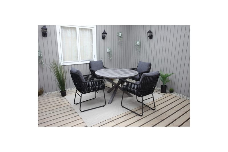 Utomhusmöbelgrupp Ø 112 cm bord & 4 Levanto grå stolar Grå - Grå - Utemöbler & utemiljö - Utegrupp - Cafegrupp & cafeset