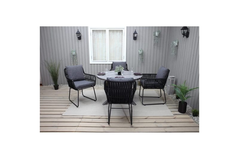 Utomhusmöbelgrupp Ø 112 cm bord & 4 Levanto grå stolar Grå - Grå - Utemöbler & utemiljö - Utegrupp - Cafegrupp & cafeset