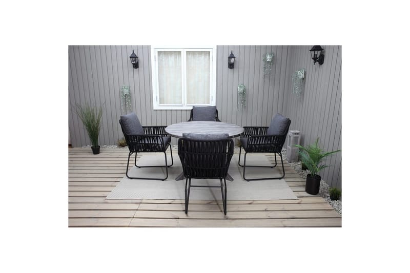 Utomhusmöbelgrupp Ø 112 cm bord & 4 Levanto grå stolar Grå - Grå - Utemöbler & utemiljö - Utegrupp - Cafegrupp & cafeset