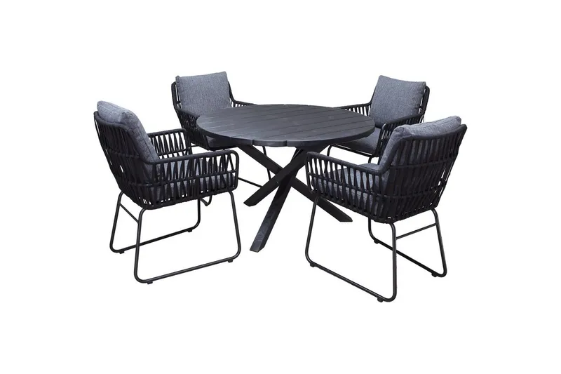 Utomhusmöbelgrupp  Ø 112 cm bord & 4 Levanto grå stolar Svart, Svart
