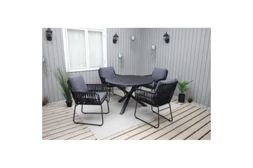 Utomhusmöbelgrupp Ø 112 cm bord & 4 Levanto grå stolar Svart - Svart - Utemöbler & utemiljö - Utegrupp - Cafegrupp & cafeset