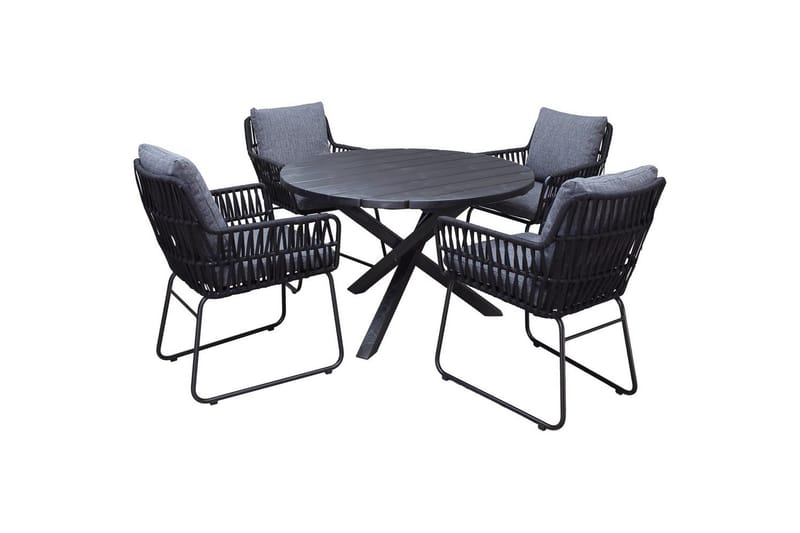 Utomhusmöbelgrupp Ø 112 cm bord & 4 Levanto grå stolar Svart - Svart - Utemöbler & utemiljö - Utegrupp - Cafegrupp & cafeset