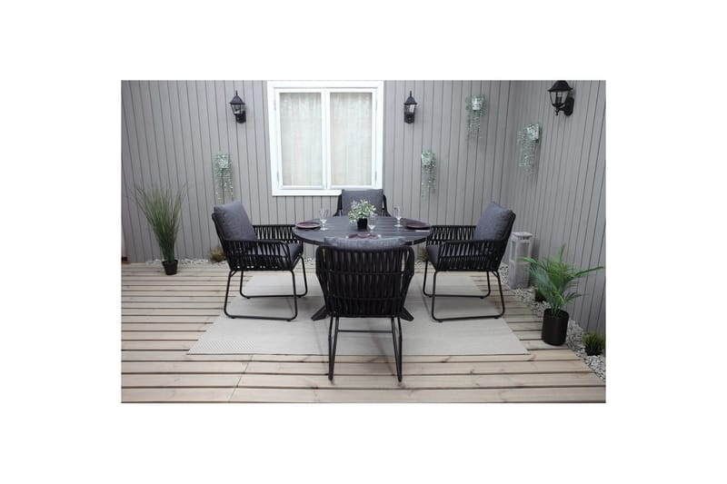 Utomhusmöbelgrupp Ø 112 cm bord & 4 Levanto grå stolar Svart - Svart - Utemöbler & utemiljö - Utegrupp - Cafegrupp & cafeset
