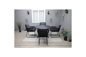 Utomhusmöbelgrupp Ø 112 cm bord & 4 Levanto grå stolar Svart - Svart - Utemöbler & utemiljö - Utegrupp - Cafegrupp & cafeset
