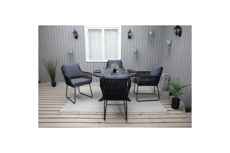 Utomhusmöbelgrupp Ø 112 cm bord & 4 Levanto grå stolar Svart - Svart - Utemöbler & utemiljö - Utegrupp - Cafegrupp & cafeset