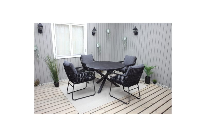Utomhusmöbelgrupp Ø 112 cm bord & 4 Levanto grå stolar Svart - Svart - Utemöbler & utemiljö - Utegrupp - Cafegrupp & cafeset