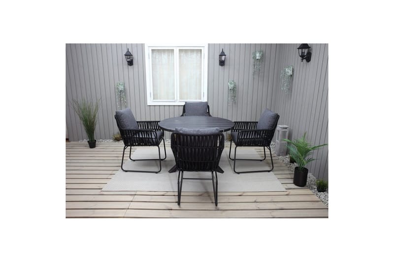 Utomhusmöbelgrupp Ø 112 cm bord & 4 Levanto grå stolar Svart - Svart - Utemöbler & utemiljö - Utegrupp - Matgrupp utomhus