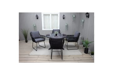 Utomhusmöbelgrupp Ø 112 cm bord & 4 Levanto grå stolar Svart - Svart - Utemöbler & utemiljö - Utegrupp - Matgrupp utomhus