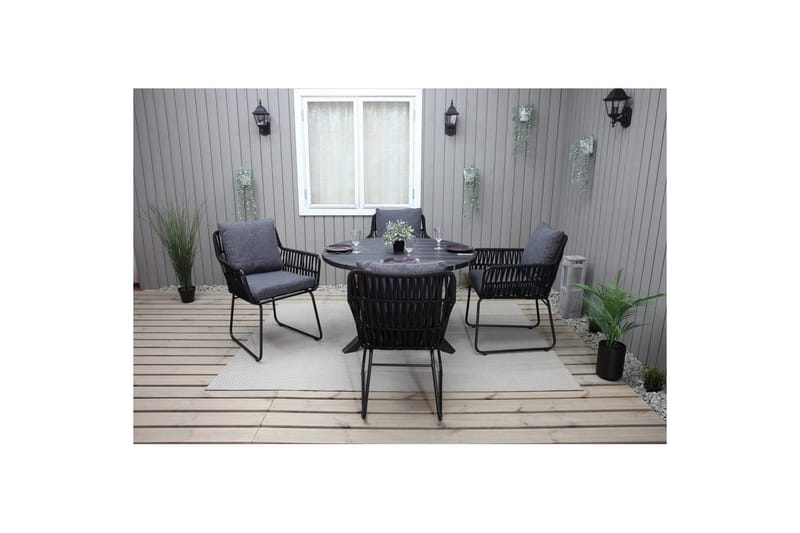 Utomhusmöbelgrupp Ø 112 cm bord & 4 Levanto grå stolar Svart - Svart - Utemöbler & utemiljö - Utegrupp - Matgrupp utomhus