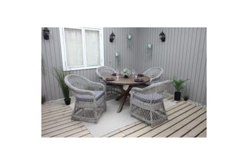 Utomhusmöbelgrupp Ø 112 cm bord & 4 Merida grå stolar Brun - Brun - Utemöbler & utemiljö - Utegrupp - Matgrupp utomhus