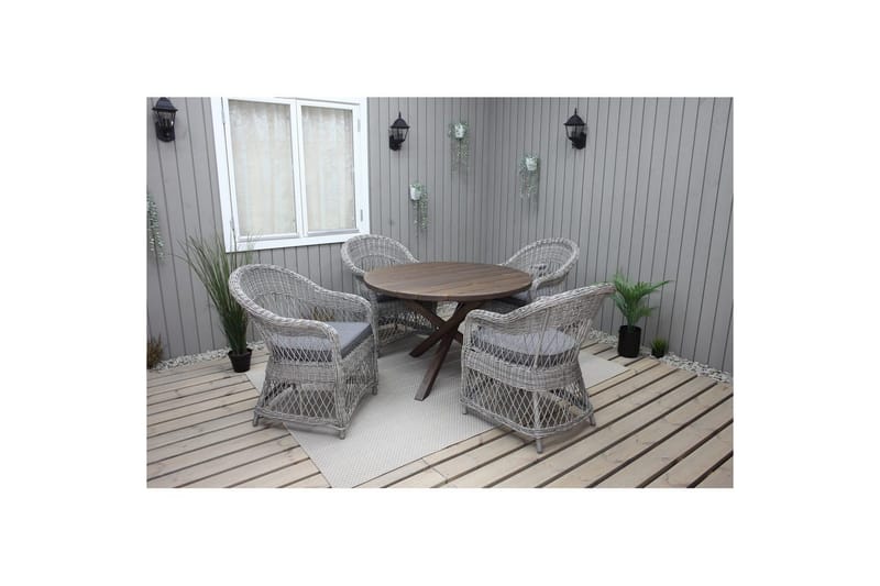 Utomhusmöbelgrupp Ø 112 cm bord & 4 Merida grå stolar Brun - Brun - Utemöbler & utemiljö - Utegrupp - Matgrupp utomhus