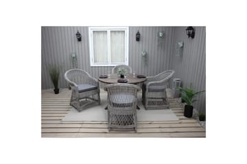 Utomhusmöbelgrupp Ø 112 cm bord & 4 Merida grå stolar Brun - Brun - Utemöbler & utemiljö - Utegrupp - Matgrupp utomhus