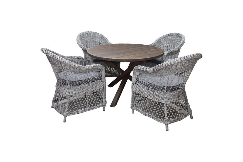 Utomhusmöbelgrupp Ø 112 cm bord & 4 Merida grå stolar Brun, Brun