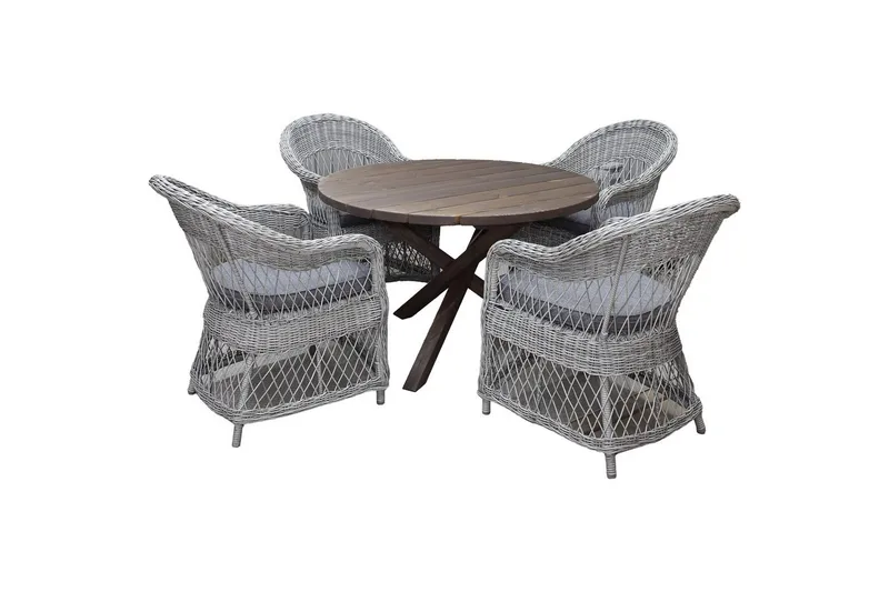 Utomhusmöbelgrupp Ø 112 cm bord & 4 Merida grå stolar Brun, Brun