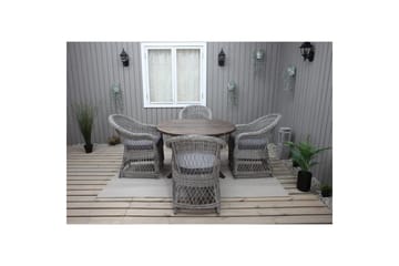 Utomhusmöbelgrupp Ø 112 cm bord & 4 Merida grå stolar Brun - Brun - Utemöbler & utemiljö - Utegrupp - Matgrupp utomhus