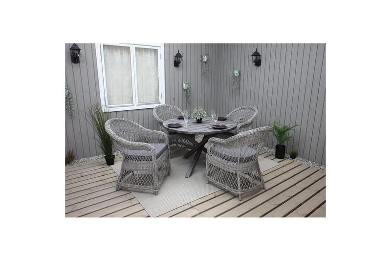 Utomhusmöbelgrupp Ø 112 cm bord & 4 Merida grå stolar Grå - Grå - Utemöbler & utemiljö - Utegrupp - Matgrupp utomhus