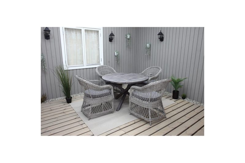 Utomhusmöbelgrupp Ø 112 cm bord & 4 Merida grå stolar Grå - Grå - Utemöbler & utemiljö - Utegrupp - Matgrupp utomhus