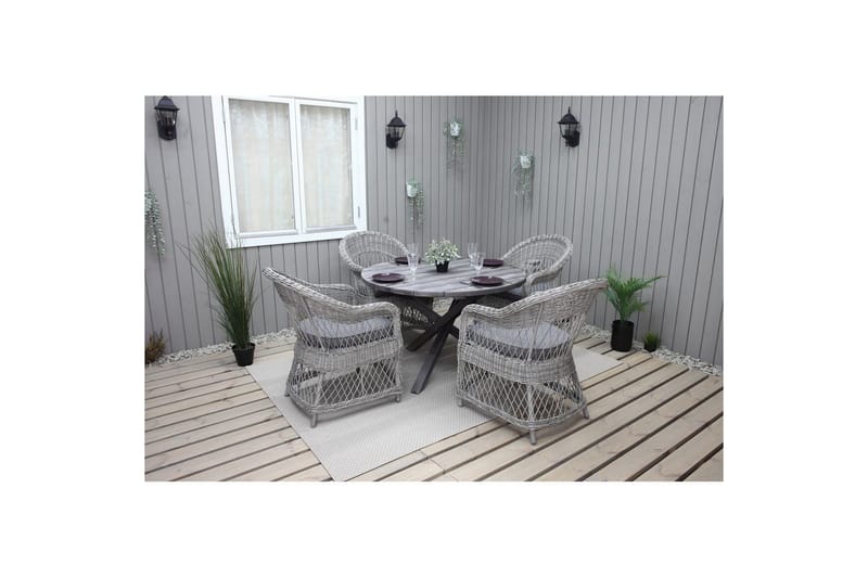 Utomhusmöbelgrupp Ø 112 cm bord & 4 Merida grå stolar Grå - Grå - Utemöbler & utemiljö - Utegrupp - Matgrupp utomhus
