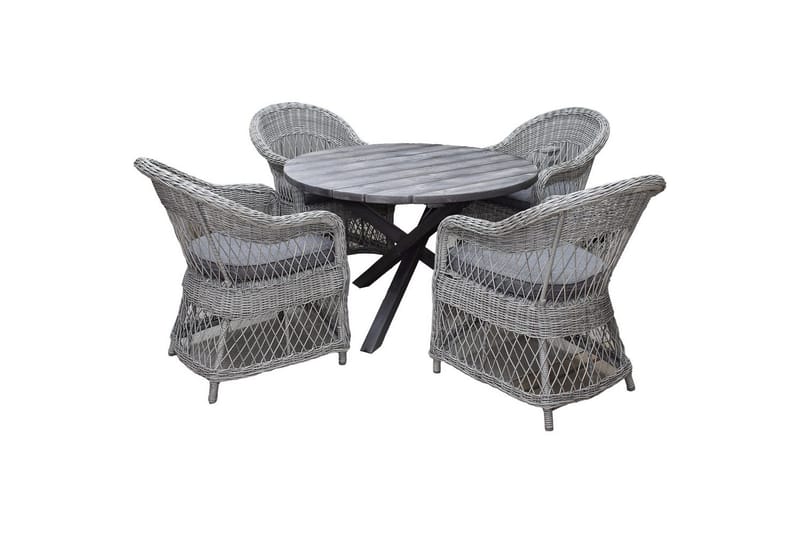 Utomhusmöbelgrupp Ø 112 cm bord & 4 Merida grå stolar Grå, Grå
