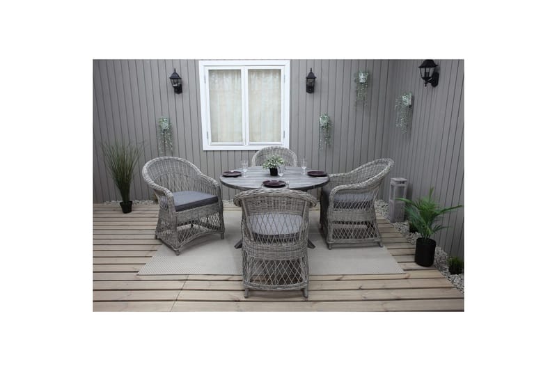 Utomhusmöbelgrupp Ø 112 cm bord & 4 Merida grå stolar Grå - Grå - Utemöbler & utemiljö - Utegrupp - Matgrupp utomhus