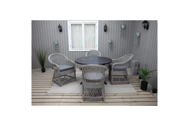 Utomhusmöbelgrupp Ø 112 cm bord & 4 Merida grå stolar Svart - Svart - Utemöbler & utemiljö - Utegrupp - Matgrupp utomhus
