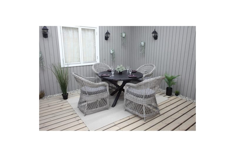 Utomhusmöbelgrupp Ø 112 cm bord & 4 Merida grå stolar Svart - Svart - Utemöbler & utemiljö - Utegrupp - Matgrupp utomhus