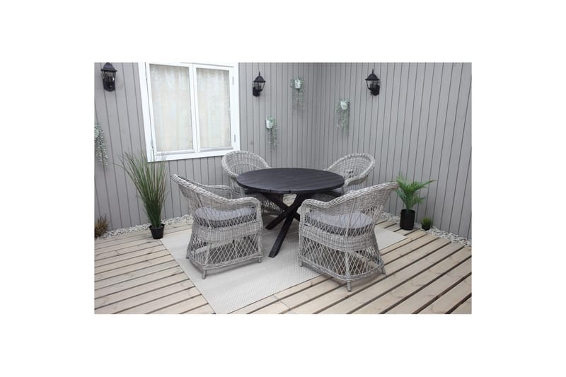 Utomhusmöbelgrupp Ø 112 cm bord & 4 Merida grå stolar Svart - Svart - Utemöbler & utemiljö - Utegrupp - Matgrupp utomhus
