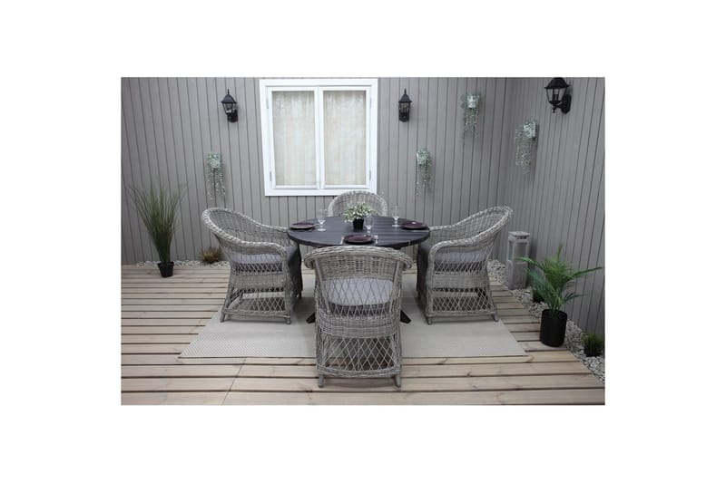 Utomhusmöbelgrupp Ø 112 cm bord & 4 Merida grå stolar Svart - Svart - Utemöbler & utemiljö - Utegrupp - Matgrupp utomhus