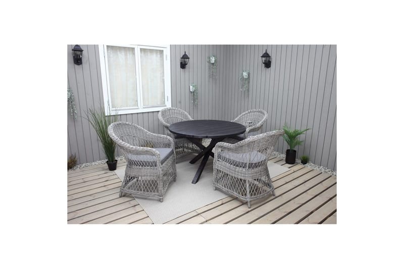 Utomhusmöbelgrupp Ø 112 cm bord & 4 Merida grå stolar Svart - Svart - Utemöbler & utemiljö - Utegrupp - Matgrupp utomhus