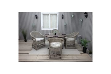 Utomhusmöbelgrupp Ø 112 cm bord & 4 Merida naturell stolar Brun - Brun - Utemöbler & utemiljö - Utegrupp - Matgrupp utomhus