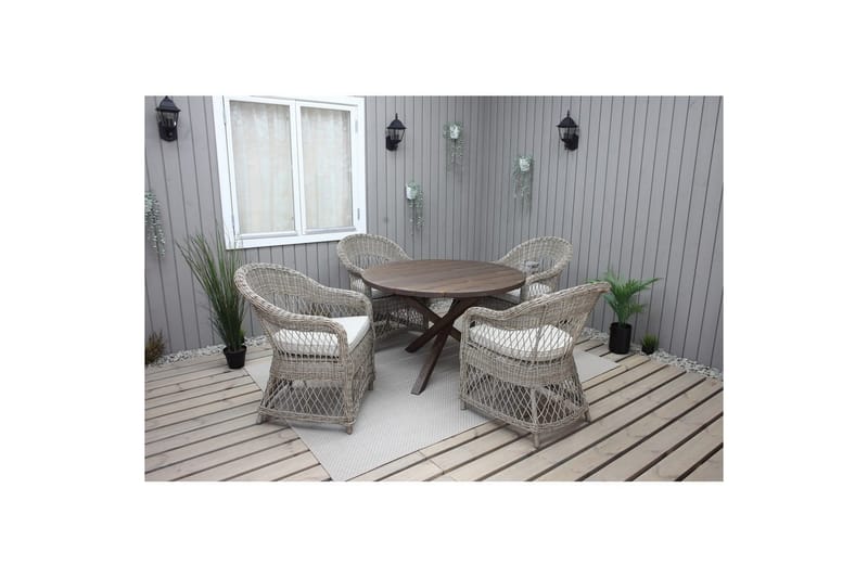Utomhusmöbelgrupp Ø 112 cm bord & 4 Merida naturell stolar Brun - Brun - Utemöbler & utemiljö - Utegrupp - Cafegrupp & cafeset
