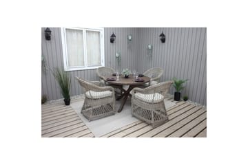 Utomhusmöbelgrupp Ø 112 cm bord & 4 Merida naturell stolar Brun - Brun - Utemöbler & utemiljö - Utegrupp - Cafegrupp & cafeset