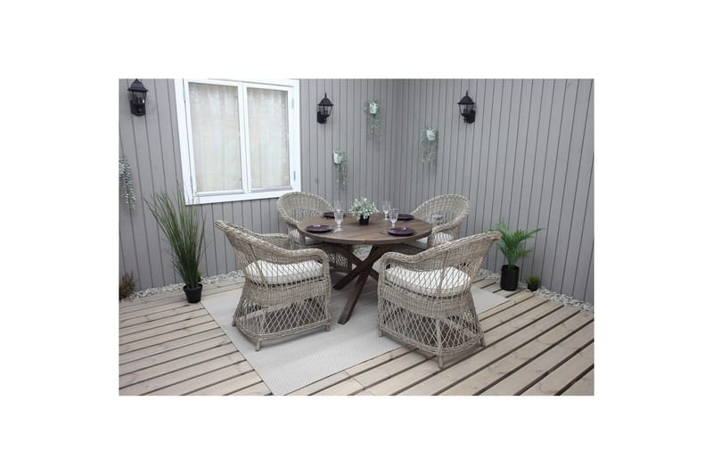 Utomhusmöbelgrupp Ø 112 cm bord & 4 Merida naturell stolar Brun - Brun - Utemöbler & utemiljö - Utegrupp - Cafegrupp & cafeset